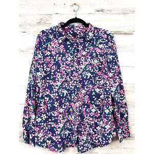 Talbots Womens M Multi Floral Dot Print Cotton Button Up Lightweight Shirt